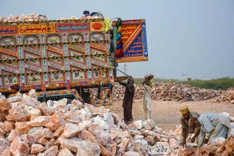 Laborers Loading Chunks Rock Salt Truck Laborers Loading Chunks Rock Salt Truck Natural Lamps Famous All at Khewra Salt Mine