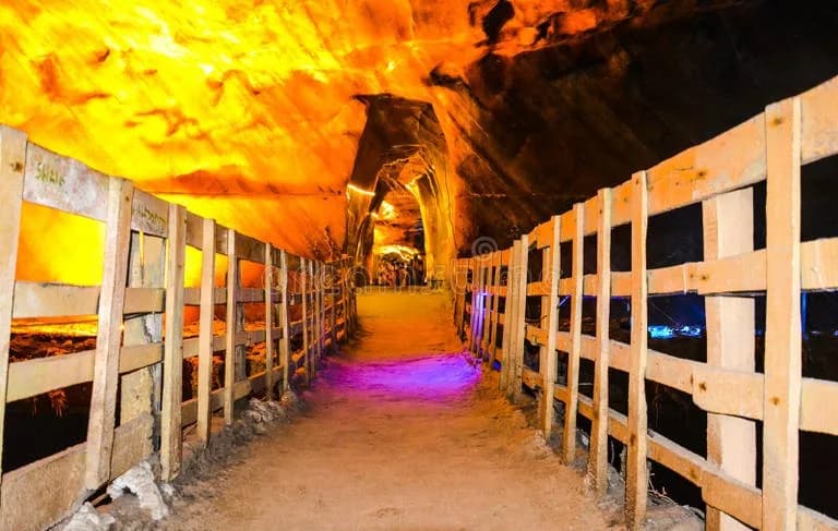 Small Bridge Inside Khewra Salt Mine Located Jhelum District Punjab underground salt formation